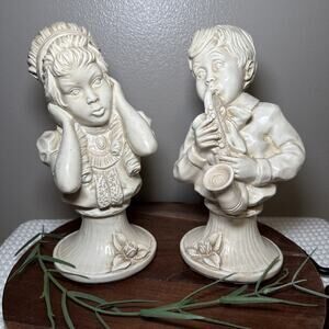 VTG 1971 Universal Statuary J Kendrick Plaster Victorian Child Busts Pair 136B